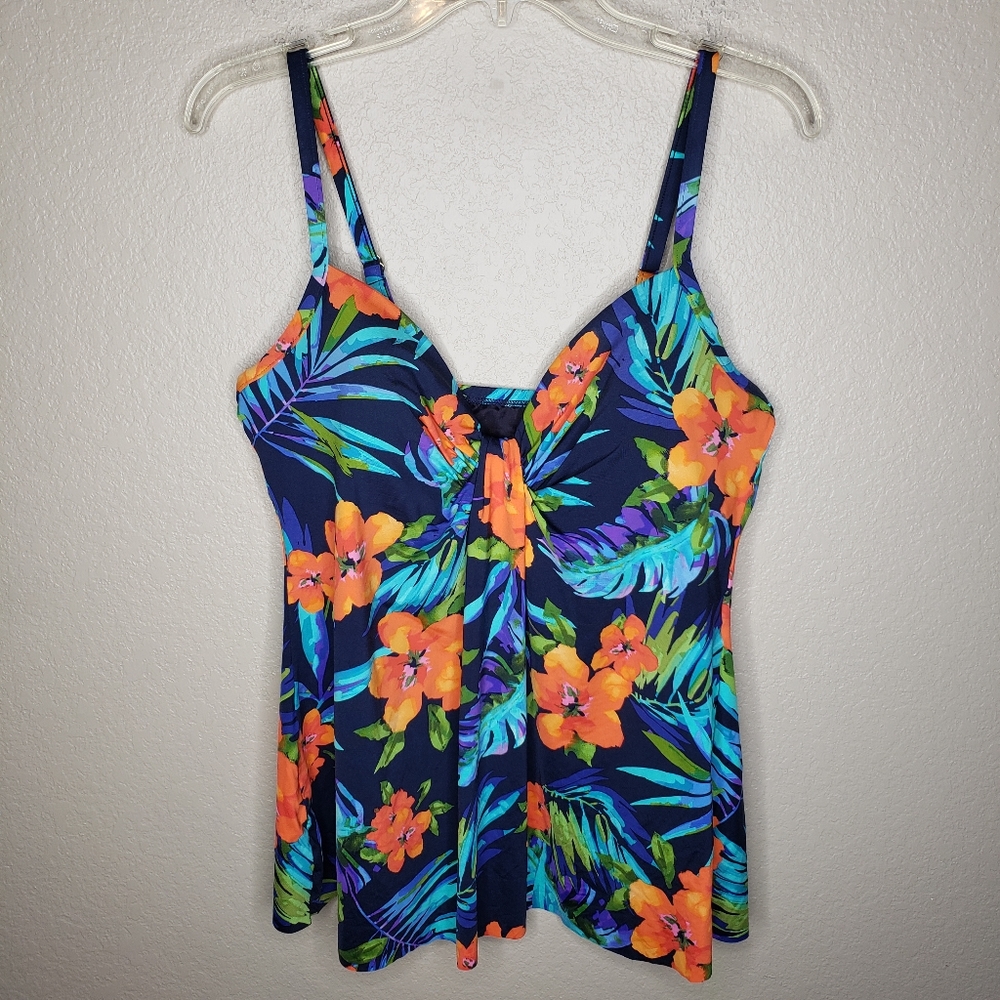 - Miraclesuit Colorful Tropical Print Tankini Top 12 Navy blue